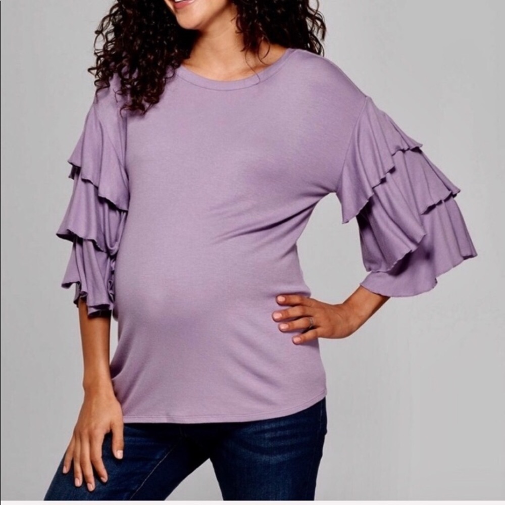 Isabel Maternity Lavender Flounce Sleeve Top M